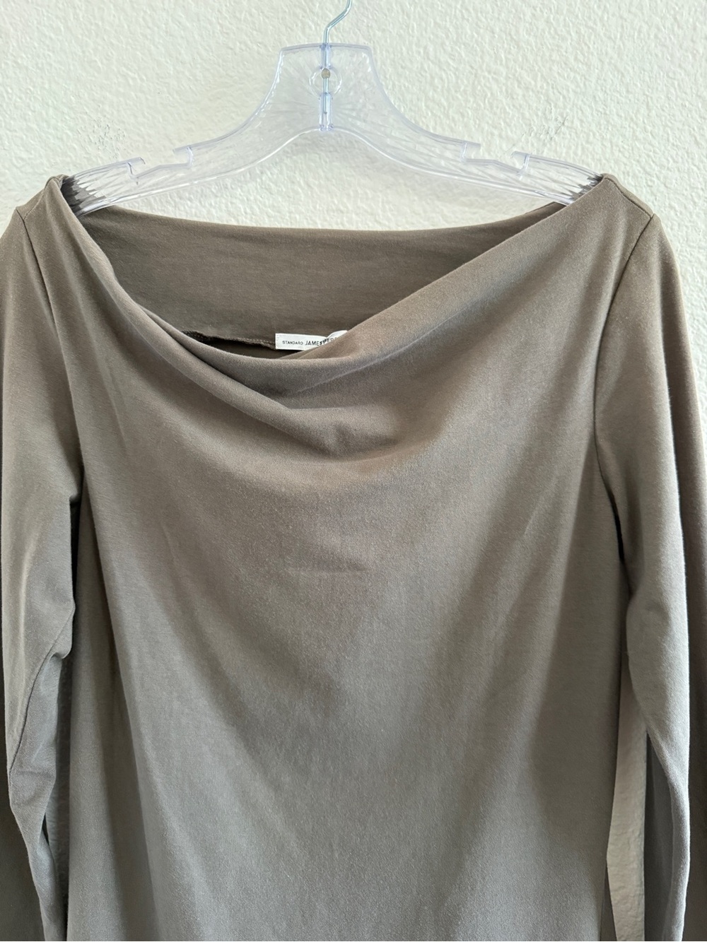 James Perse Long Sleeve Cowl Neck Dress in Taupe- Standard Line - Picture 3 of 10